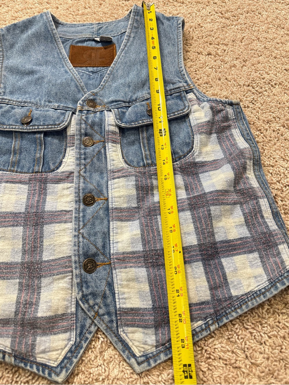 Vintage Checkered Flannel Denim Vest 1980's Rafaella Women's Size Medium - Picture 10 of 10